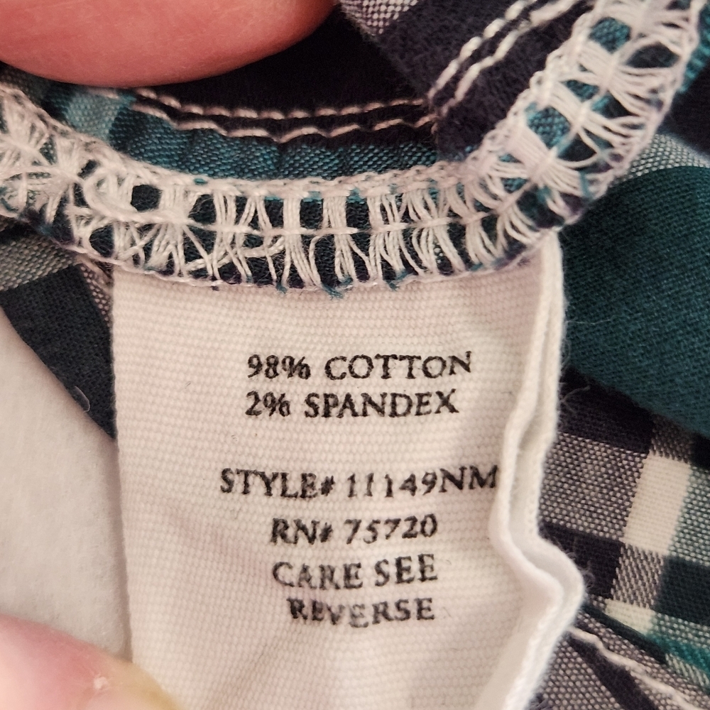 BKE Western Teal & Navy Plaid Slim Fit Stretch Pearl Snap Size Large - Picture 9 of 10